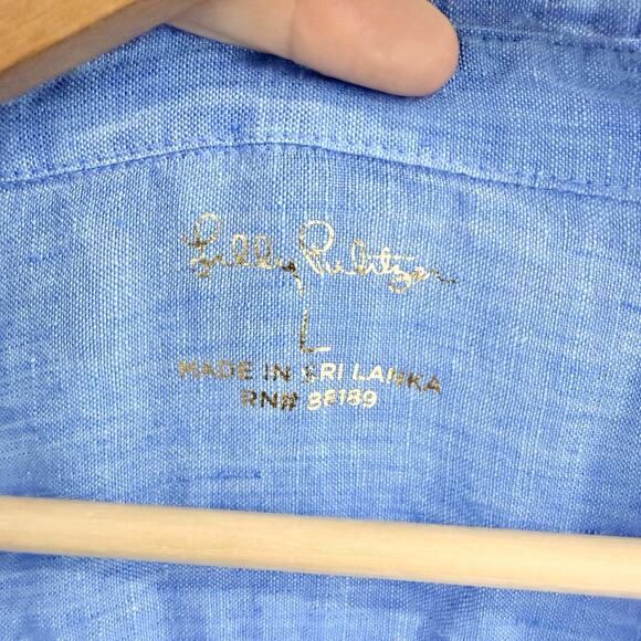 Lilly Pulitzer Sea View Button-Down Long Sleeves Top linen Blue Size Large - Picture 3 of 4
